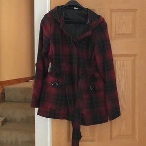 Red and black plaid coat